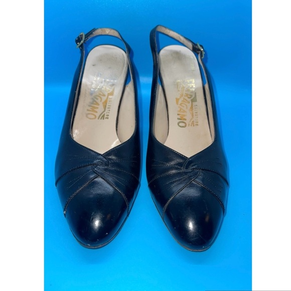 Vintage Salvatore Ferragamo Black Slingback Heels - Picture 1 of 10